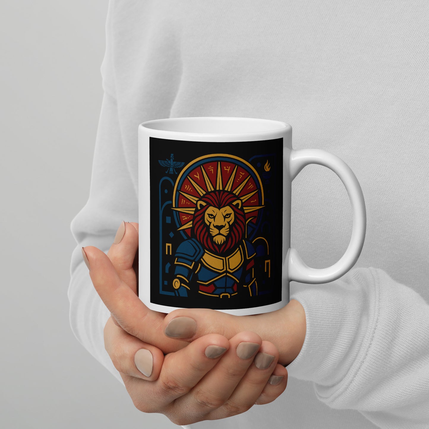 White glossy mug, Persian Lion
