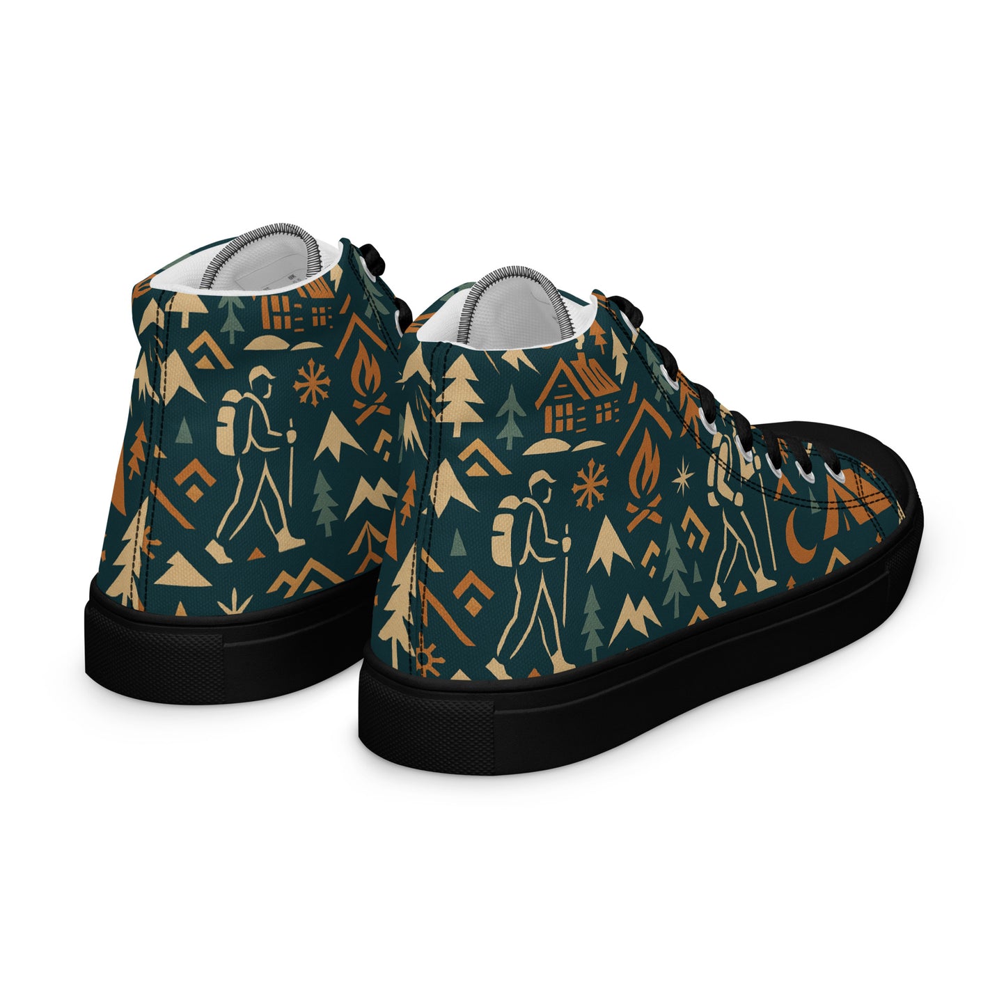 High-top sneakers with nature-themed pattern on a white background