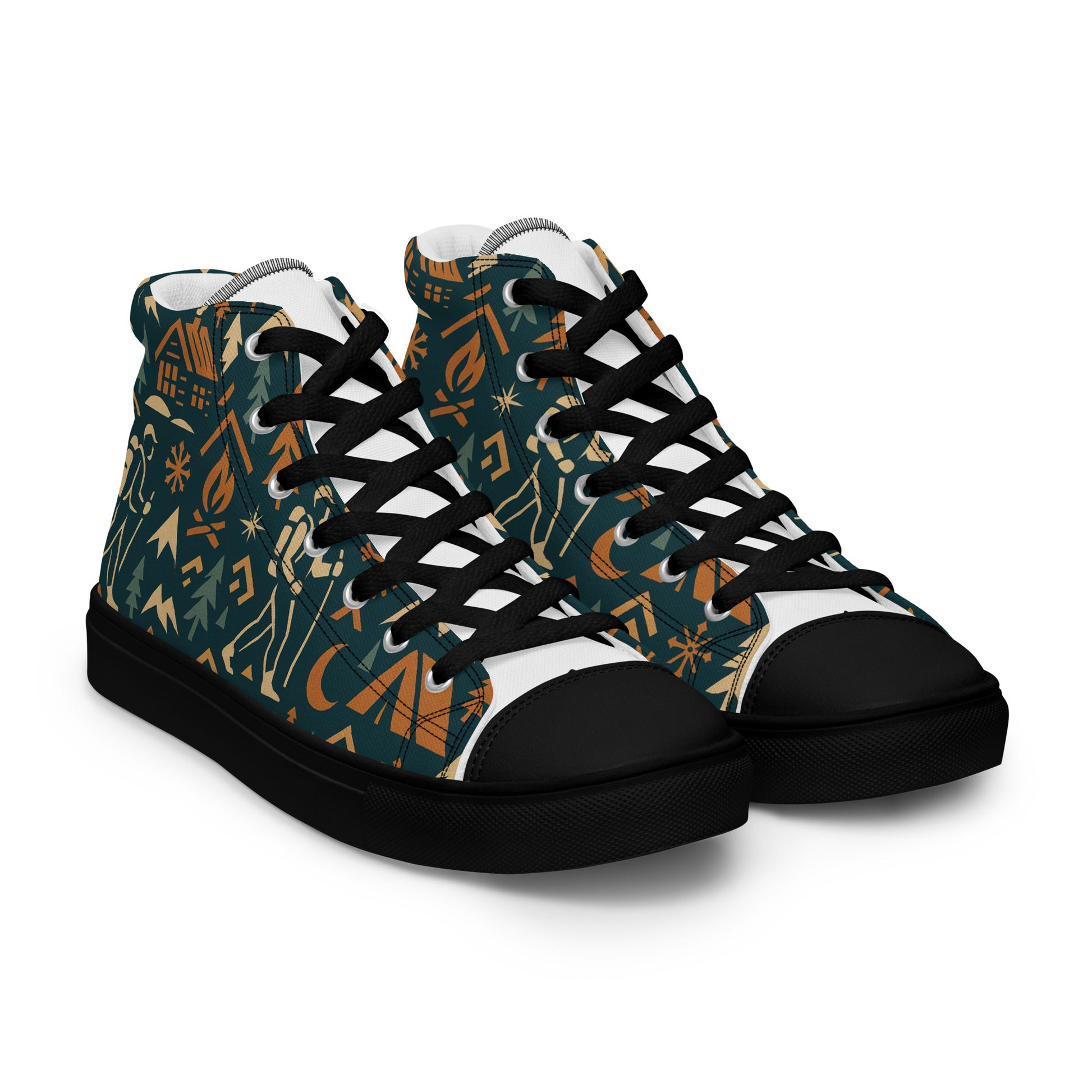 High-top sneakers with a patterned design on a white background